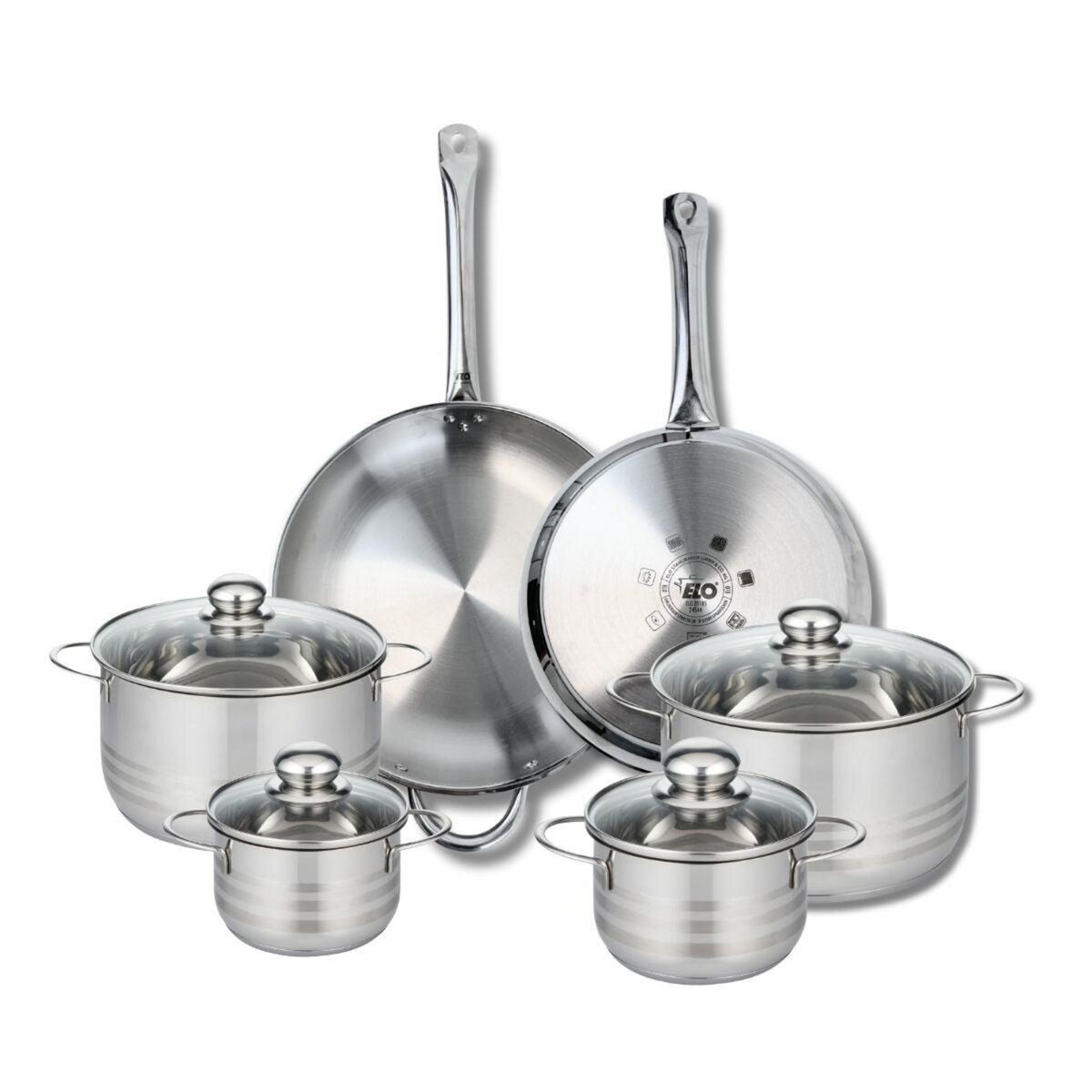 ELO Ensemble de 2 Poêles de cuisson 28 et 32 cm et 4 faitouts 14, 16, 20 et 24 cm Elo Profi Brillant