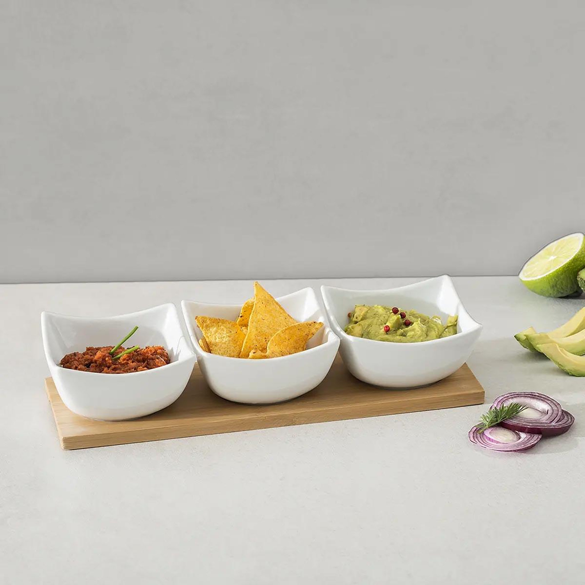 Voir la diapositive 4 : SECRET DE GOURMET Set apéritif 4 pièces  porcelaine  30cm blanc