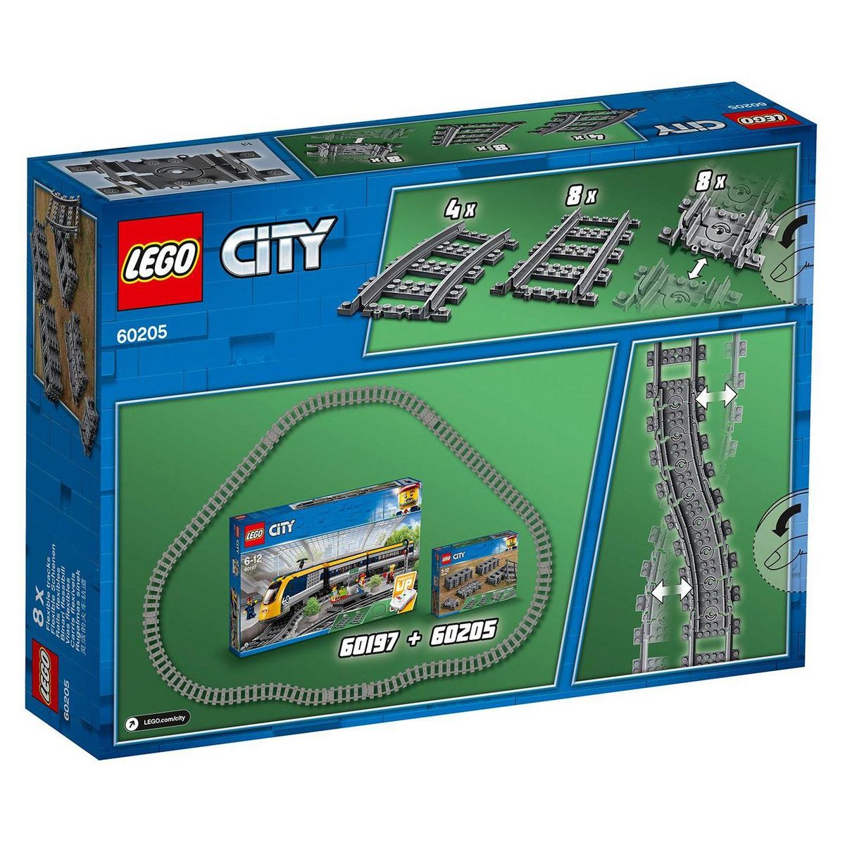 LEGO City 60205 - Pack de rails, Ensemble d'Accessoires d'Extension City Train
