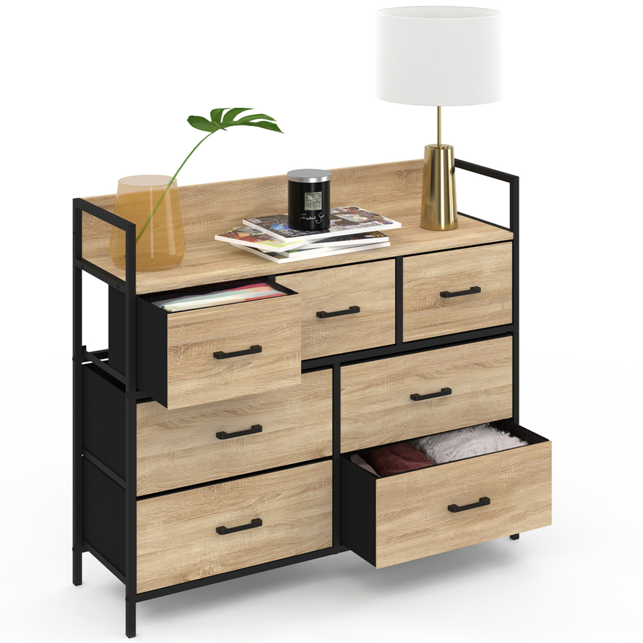 ID MARKET Commode 7 tiroirs en tissu utah 100 cm meuble de rangement design industriel