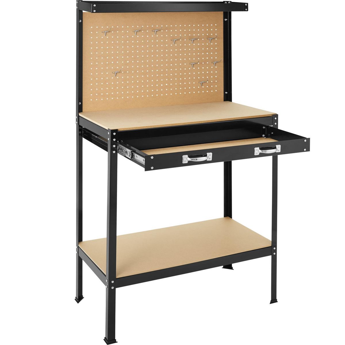 tectake Établi avec panneau perforé noir