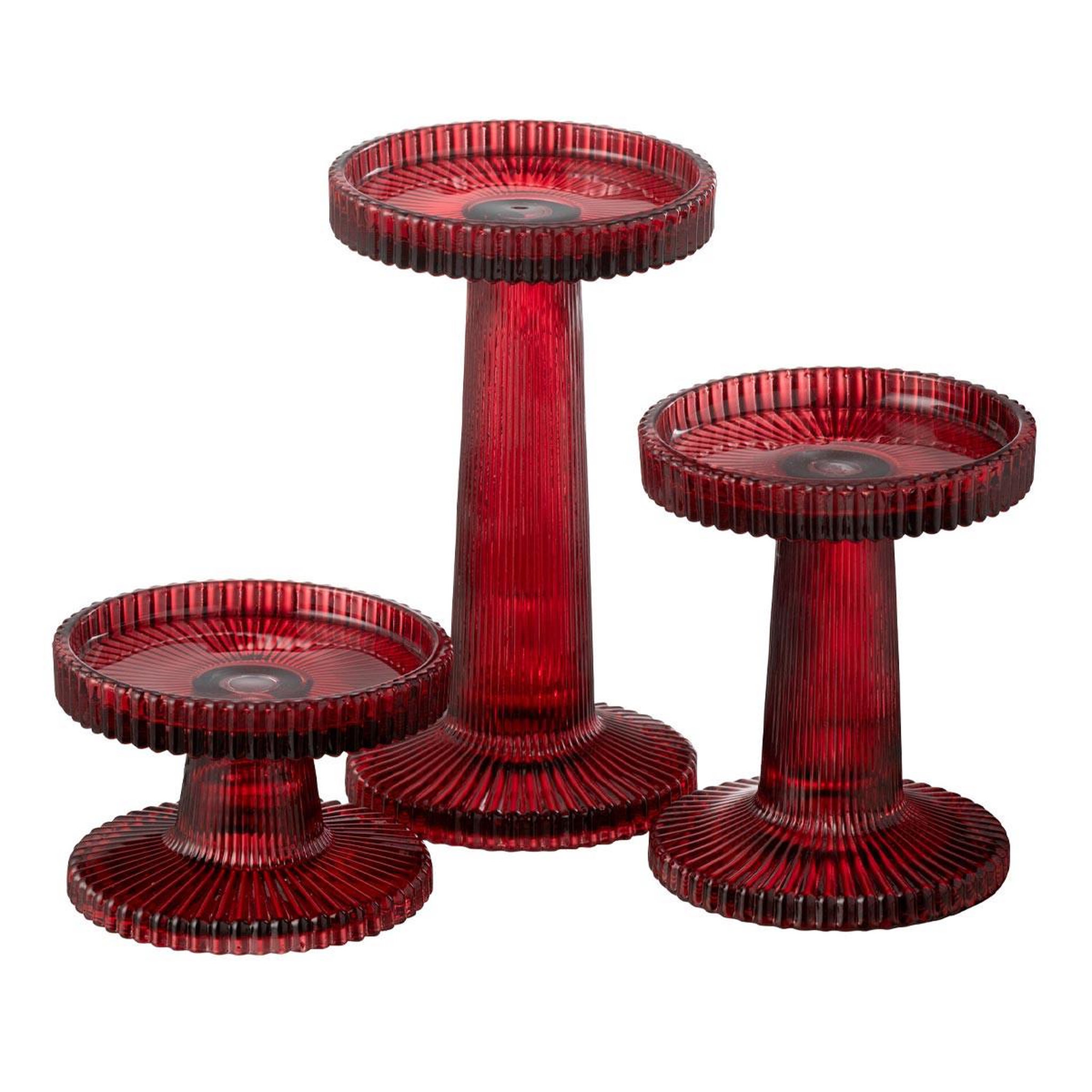 J-LINE Lot de 3 Chandeliers en Verre  Nelly  16cm Rouge