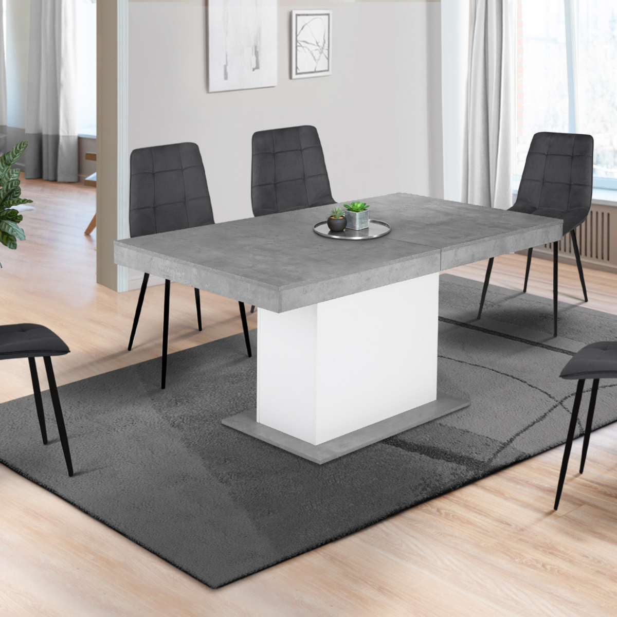 ID MARKET Table à manger extensible rectangle EDEN 6-10 personnes béton et blanc 160-200 cm