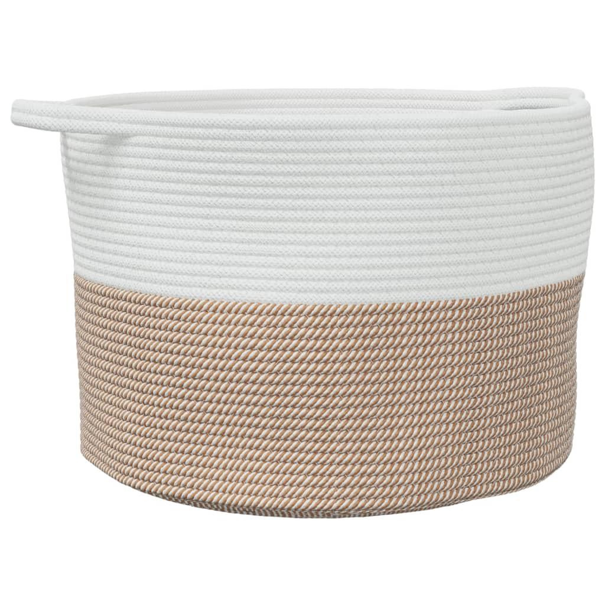 Voir la diapositive 2 : VIDAXL Panier a linge marron et blanc Ø55x36 cm coton