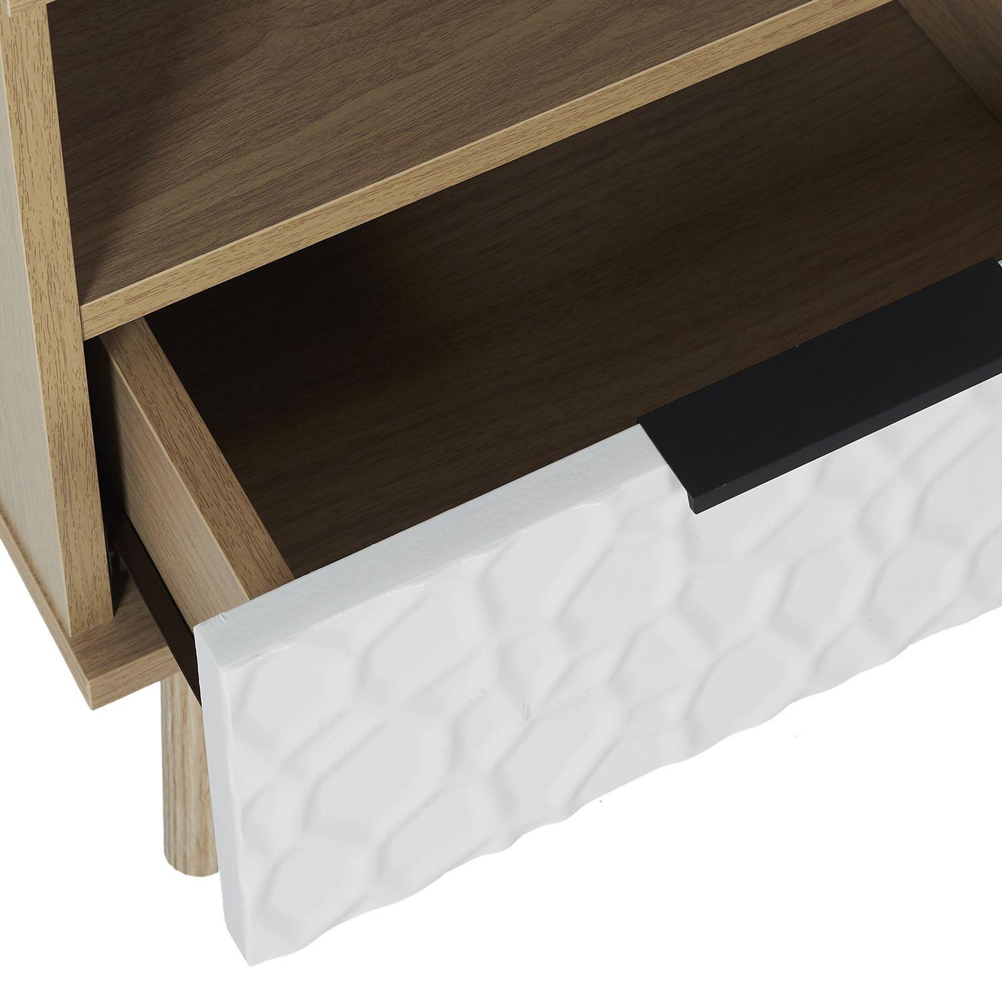 Voir la diapositive 3 : The Home Deco Factory Table de chevet Sven avec 1 tiroir - L. 35 x H. 49 cm - Bois et Blanc