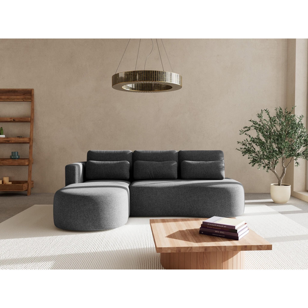 LISA DESIGN Mahina - canapé d'angle gauche 4 places convertible avec coffre en tissu texturé