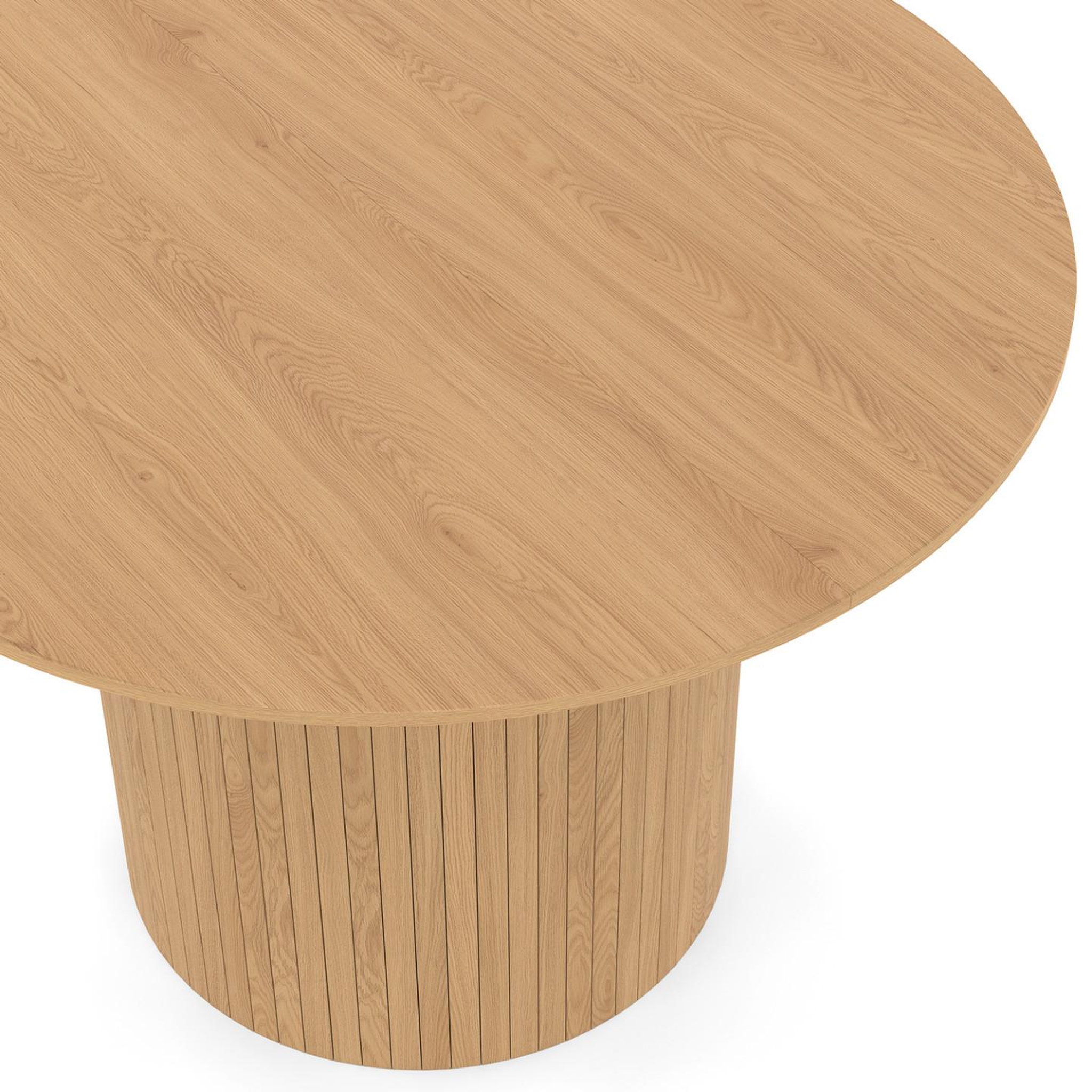 Voir la diapositive 5 : ID MARKET Table à manger ronde JULIETTE 6 personnes pied central effet lattes 110 cm