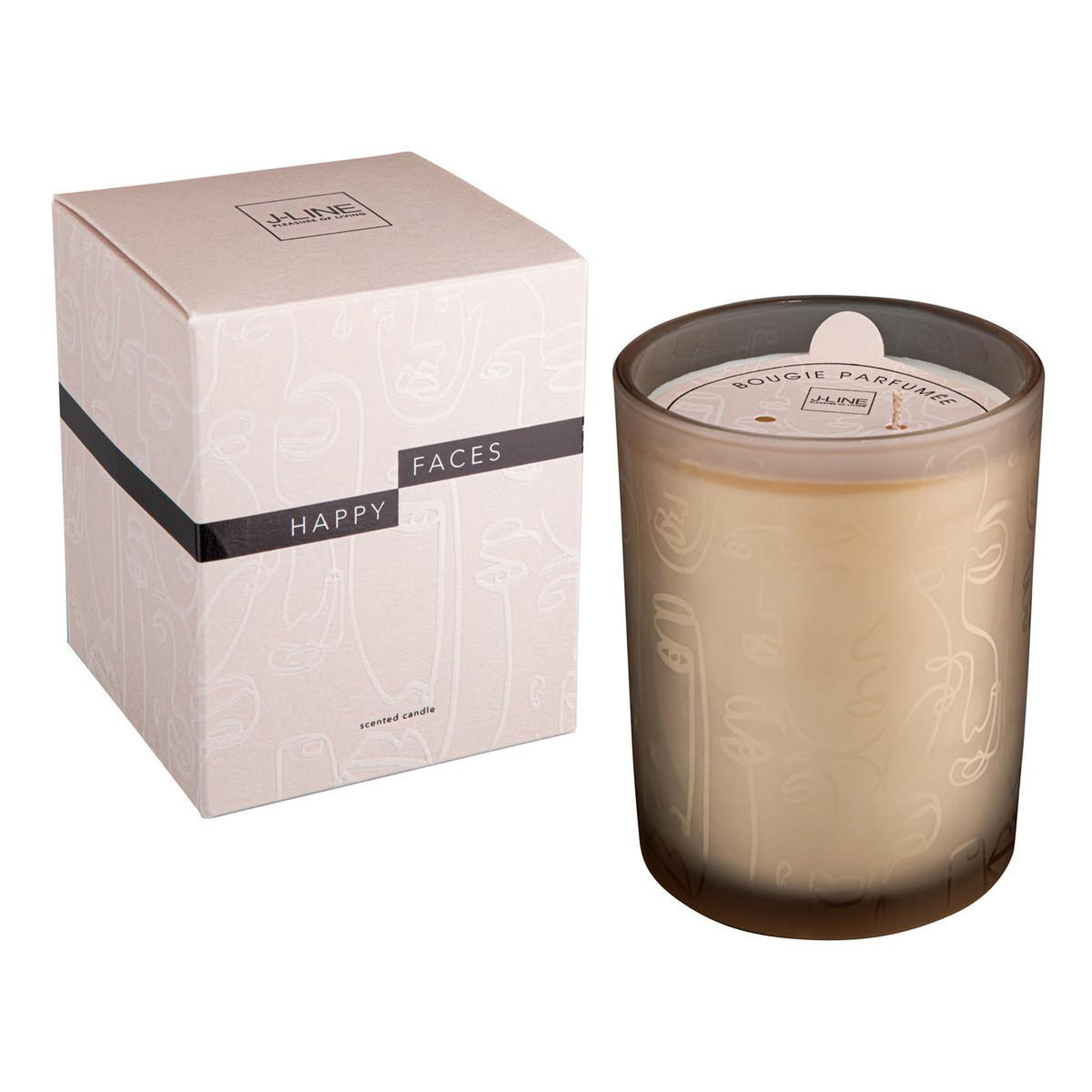 J-LINE Bougie Parfumée  Happy Faces  13cm Mimosa & Rose