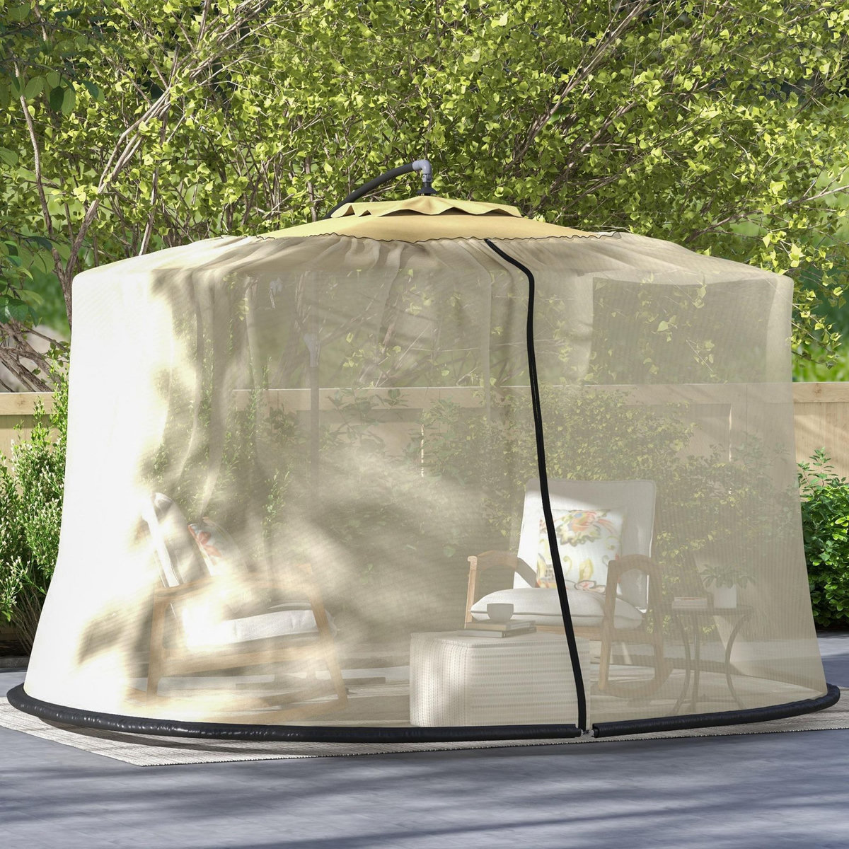 OUTSUNNY Moustiquaire cylindrique pour parasol 3 m diamètre avec fermeture éclair et lestage beige