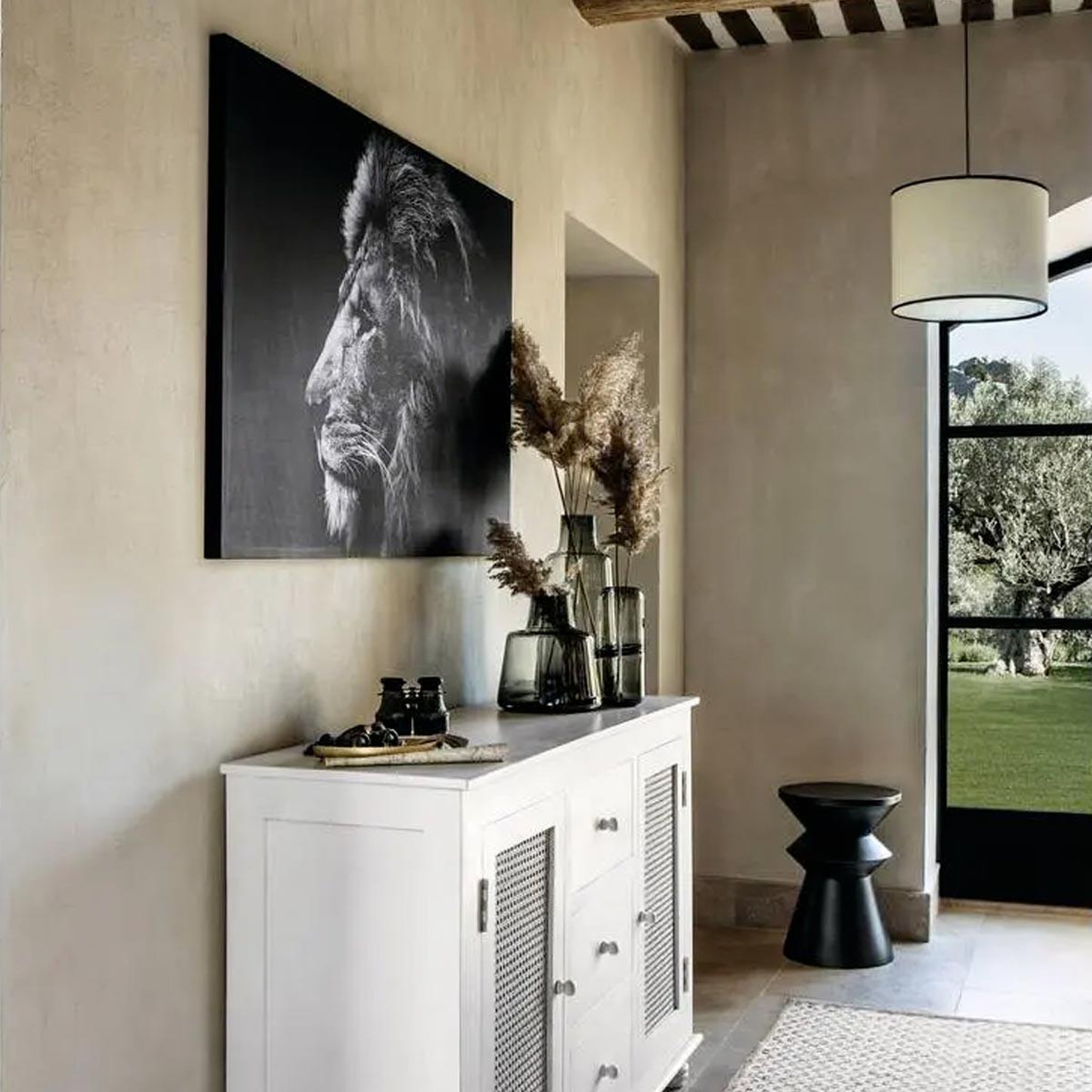 Voir la diapositive 2 : ATMOSPHERA Toile imprimée  lion  78x118cm noir & blanc