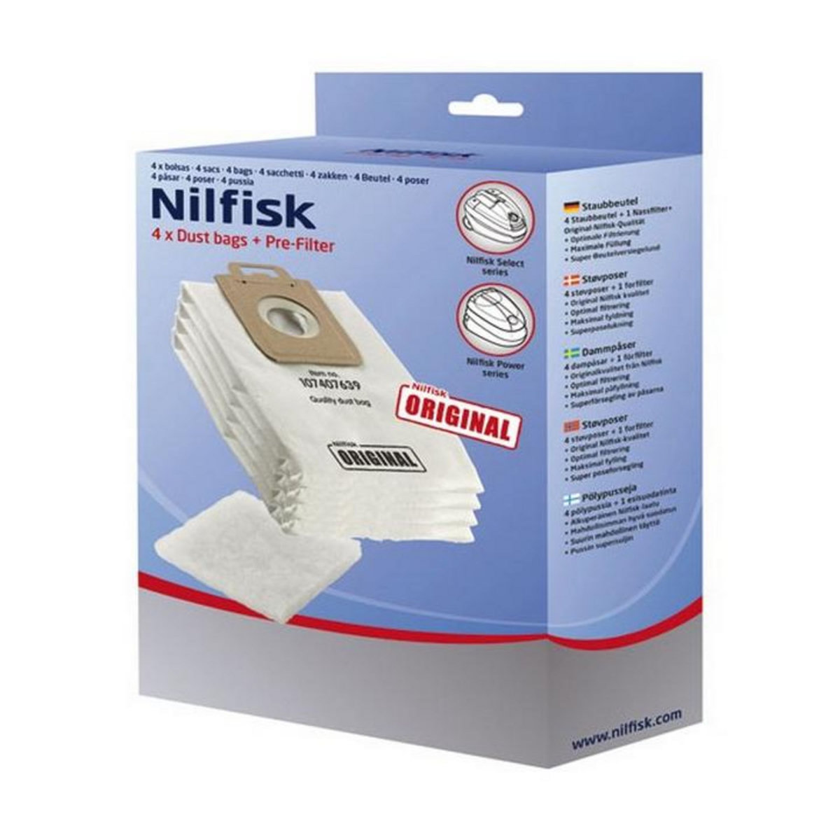 Nilfisk Lot de 4 sacs + 1 pré-filtre pour aspirateur - 128389187