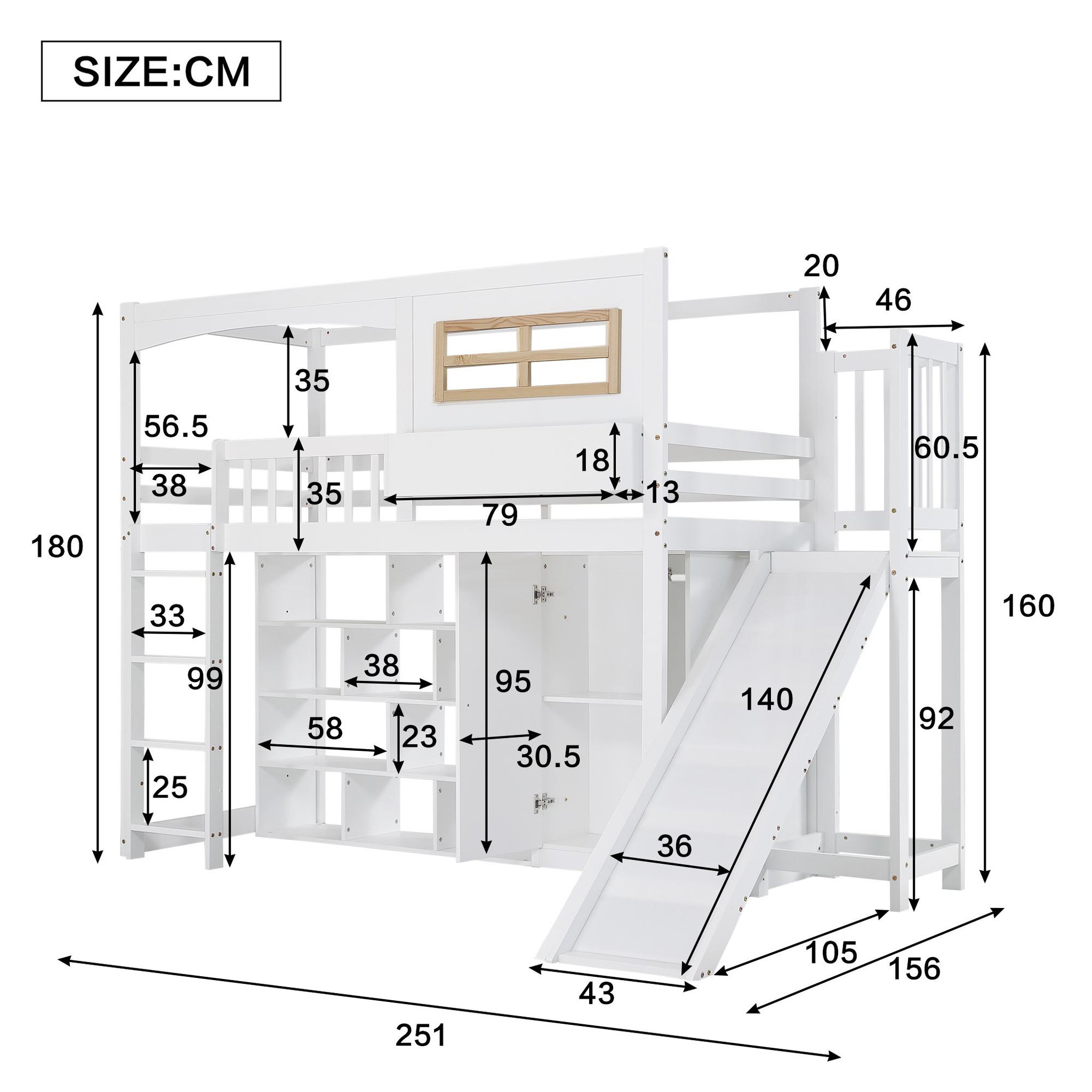 Voir la diapositive 3 : MERAX Lit combiné enfant 90x200cm bois et mdf coloris blanc
