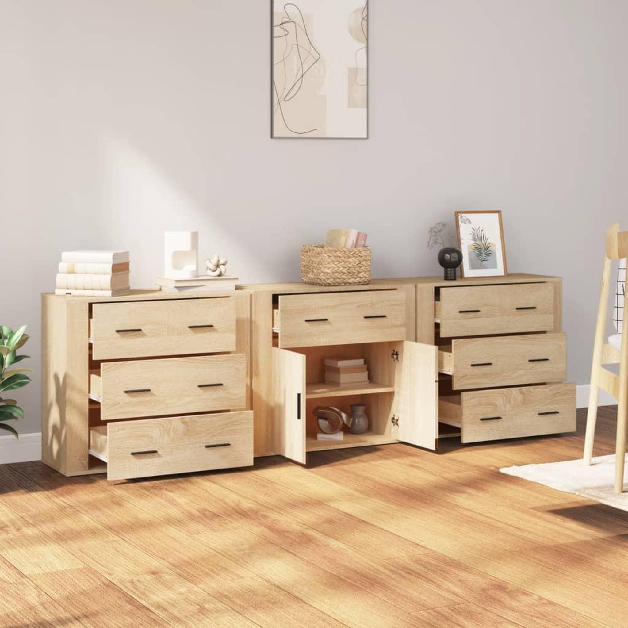 Voir la diapositive 3 : VIDAXL Buffets 3 pcs Chene sonoma Bois d'ingenierie
