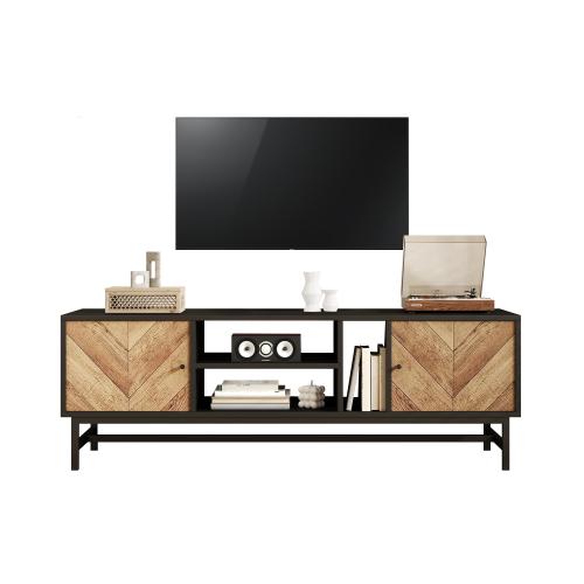 MERAX Meuble tv noir+naturel 150 cm panneau de particules