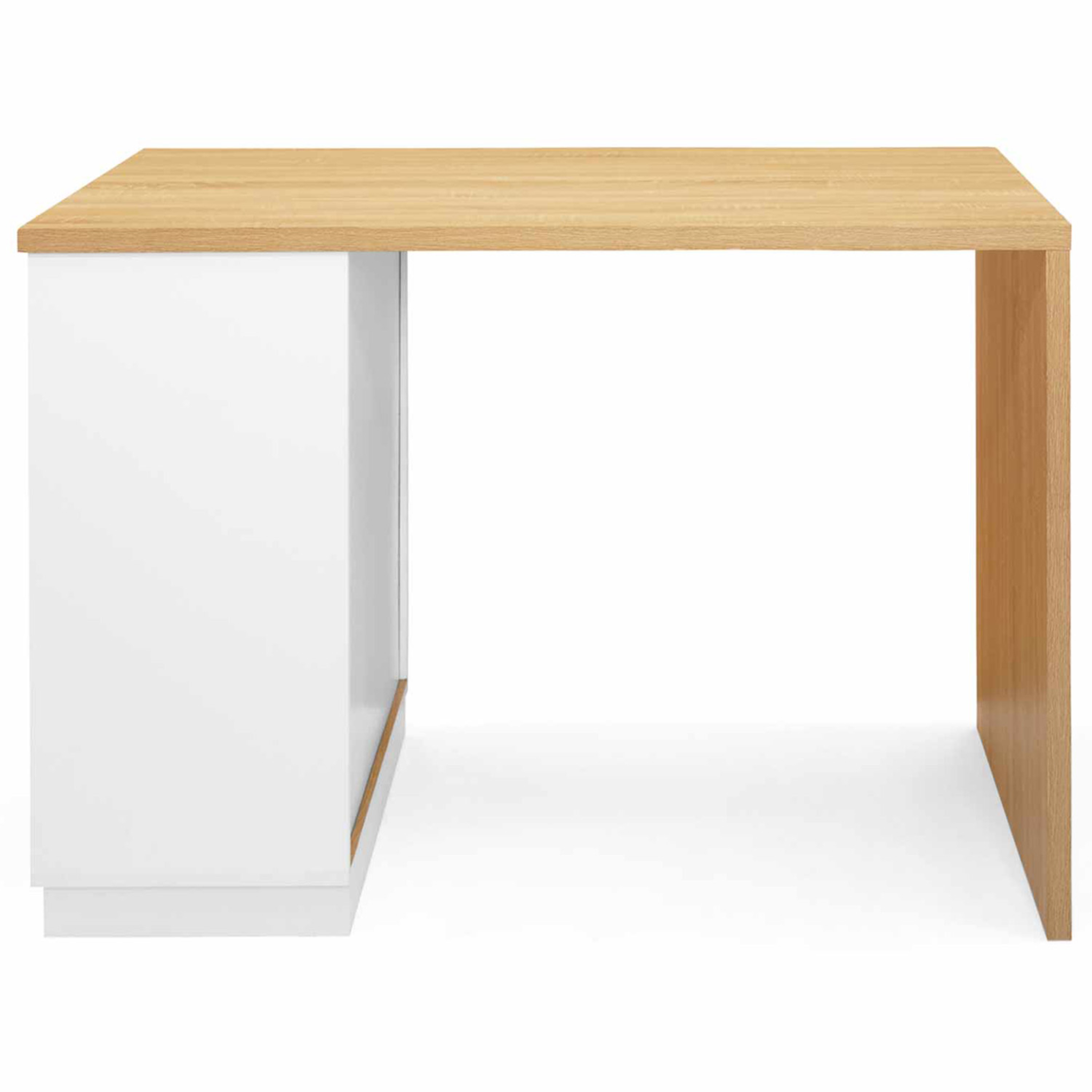 Voir la diapositive 3 : ID MARKET Ilot central mange debout 4 personnes vito 130 cm blanc et plateau bois