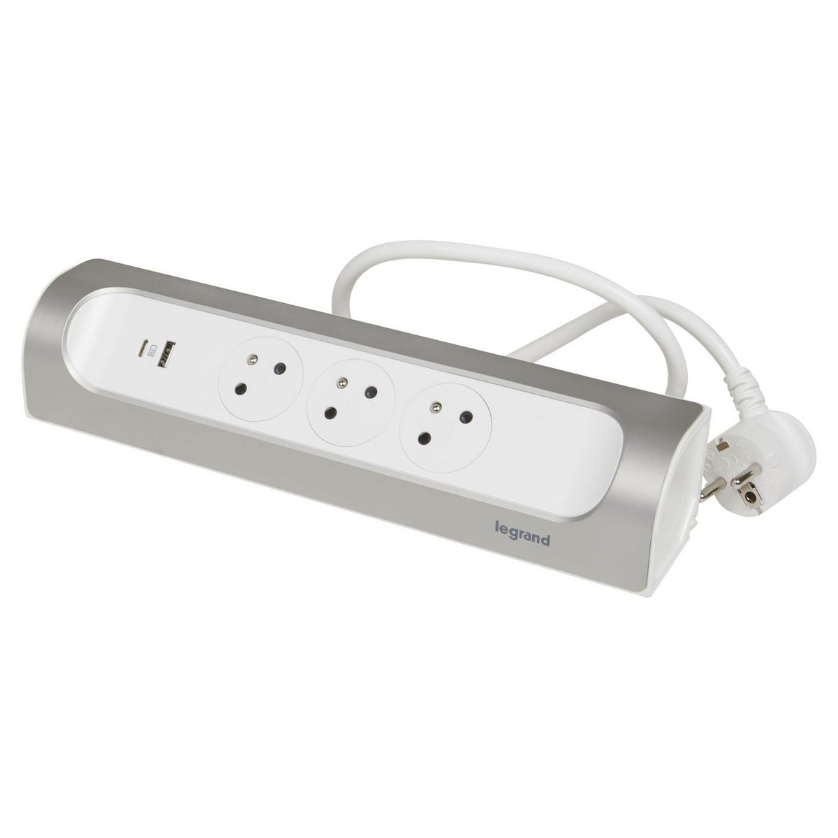 LEGRAND Rallonge d'angle 3x2P+T Surface et USB A+C avec cordon 1m - blanc/alu
