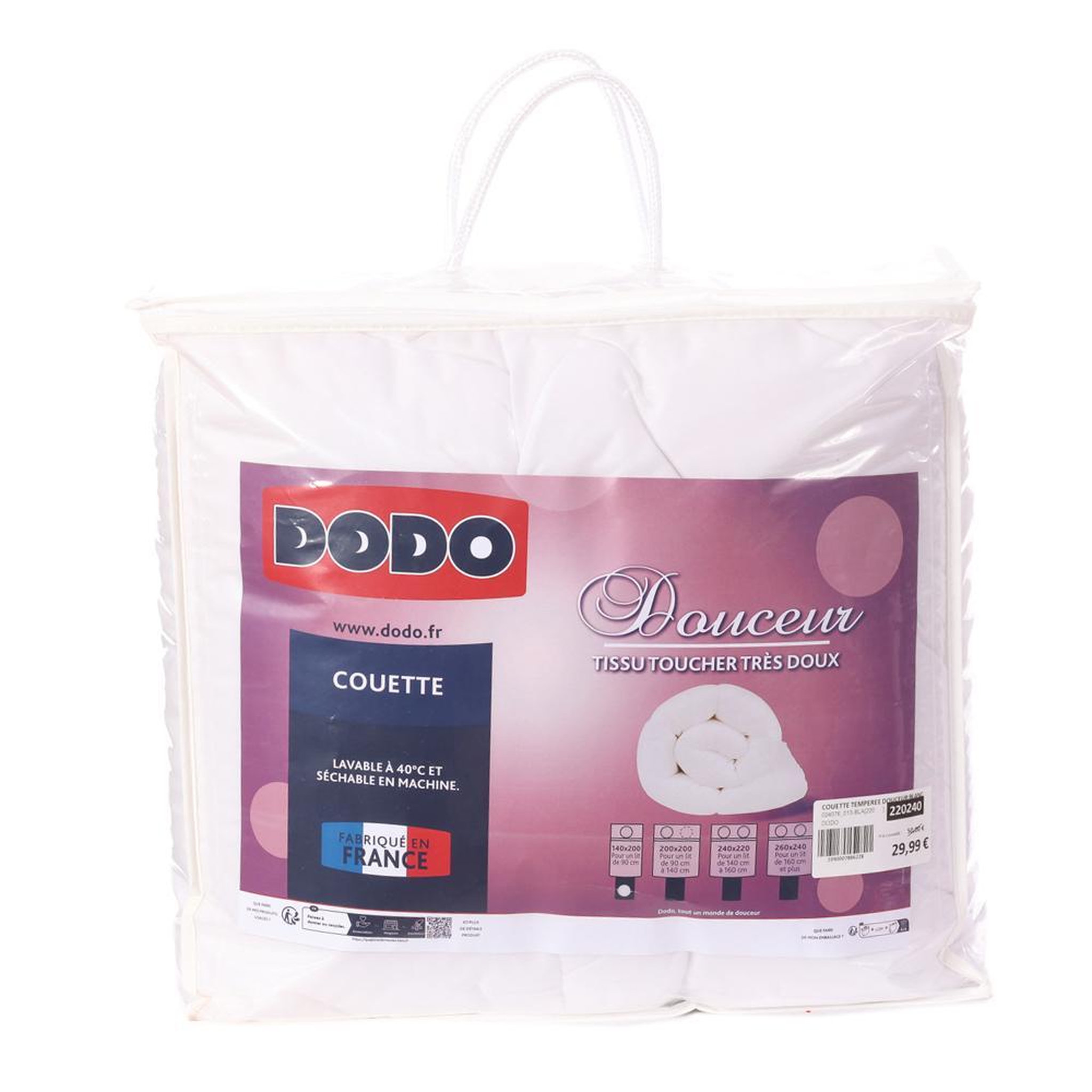 Voir la diapositive 1 : DODO Couette Temperée Tissus Très Doux Douceur Blanc Dodo 140x200
