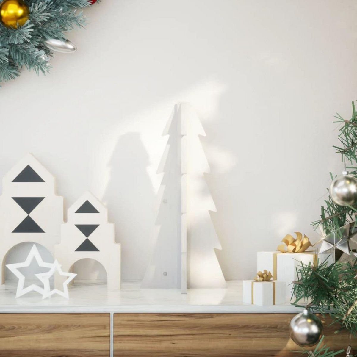 VIDAXL Arbre de Noël en bois pour decoration blanc 49 cm pin massif
