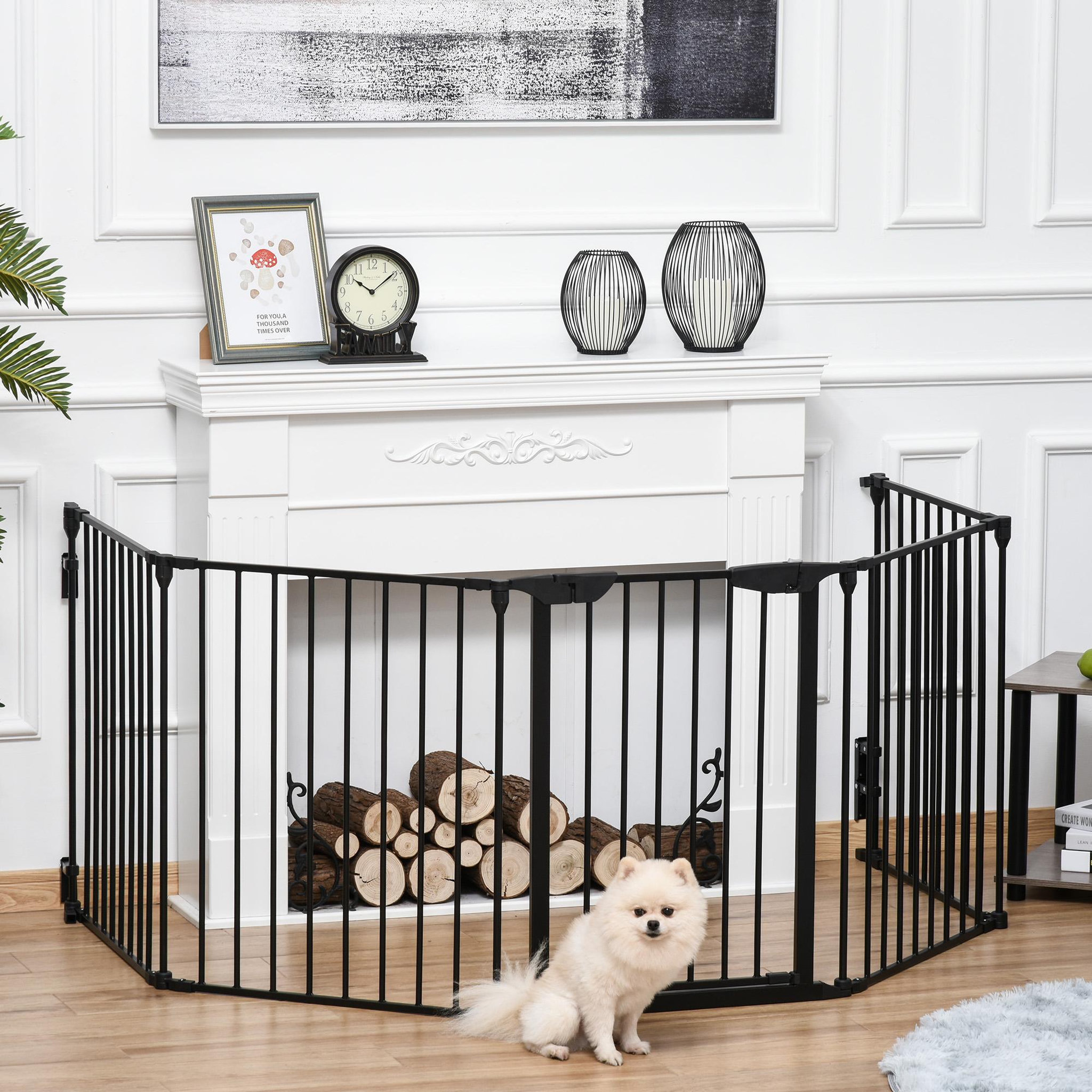 Voir la diapositive 2 : PAWHUT Barrière de sécurité parc enclos chien modulable pliable porte verrouillable intégrée 5 panneaux en métal 300l max. X 74,5h cm métal pp noir