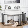 Voir la diapositive 2 : PAWHUT Barrière de sécurité parc enclos chien modulable pliable porte verrouillable intégrée 5 panneaux en métal 300L max. x 74,5H cm métal PP noir