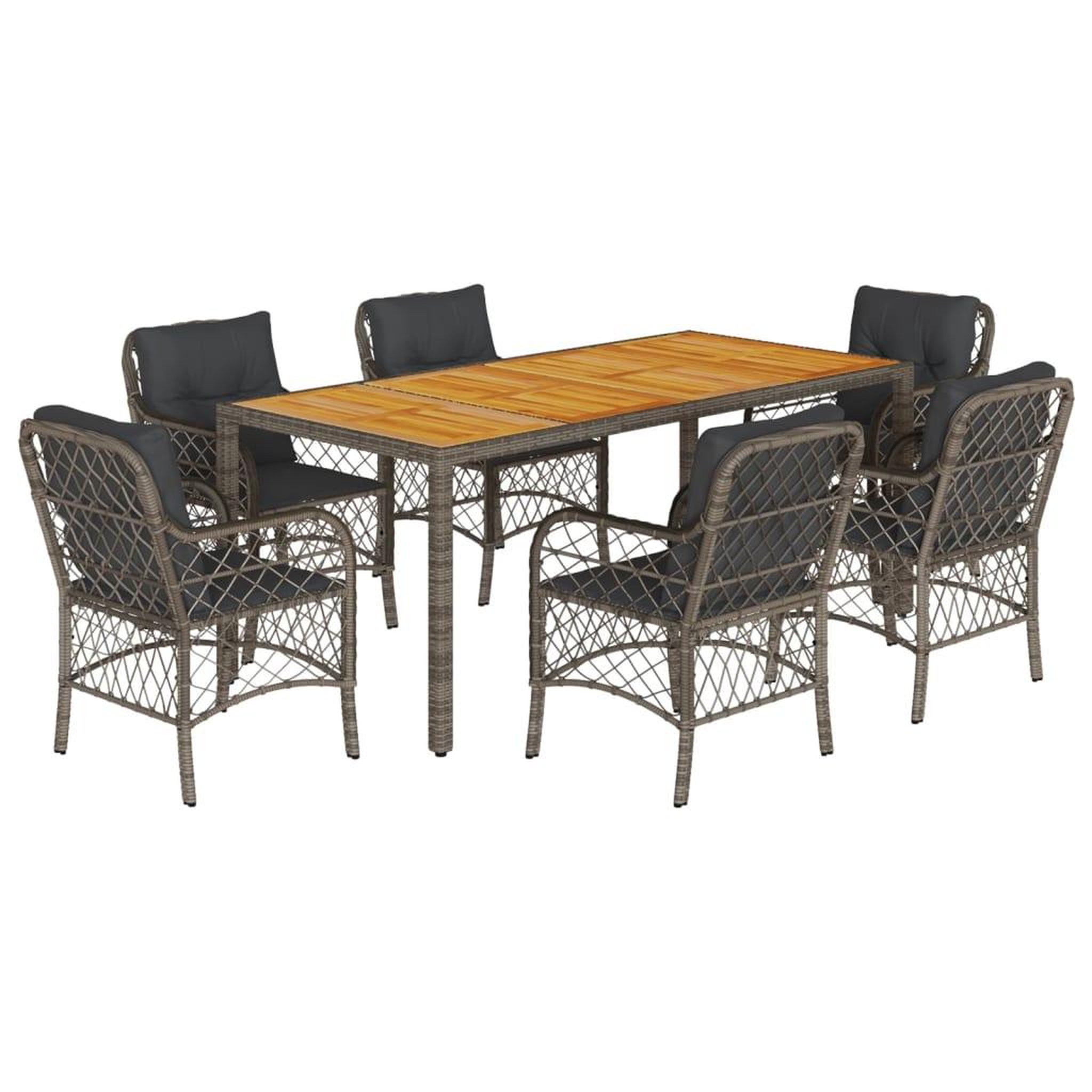 Voir la diapositive 2 : VIDAXL Ensemble a manger de jardin et coussins 7 pcs gris rotin