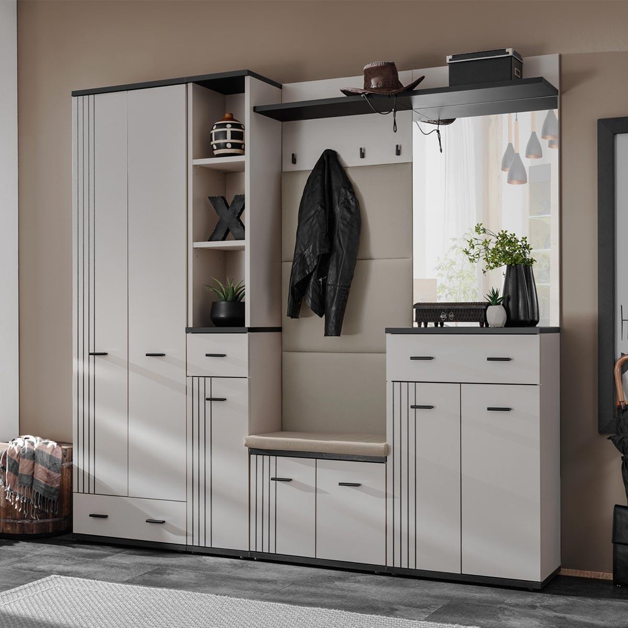 Paris Prix Ensemble vestiaire rembourré 6p  hugo  210cm gris & noir
