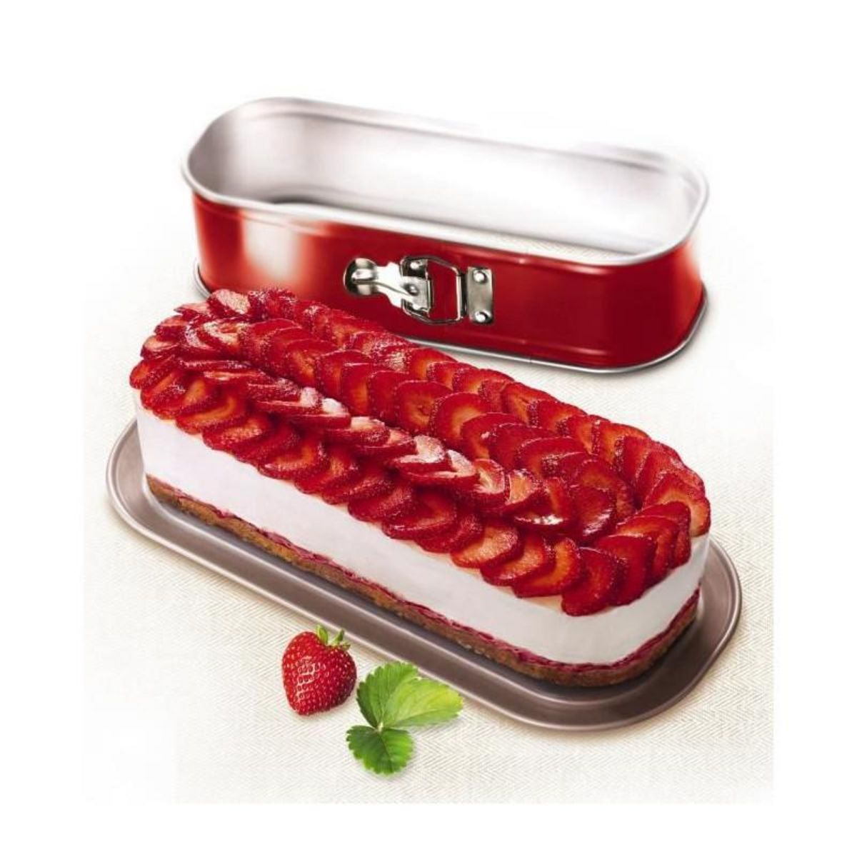 TEFAL TEFAL Moule a cake Delibake en acier - O 30 x 11 cm - Rouge et gris - Avec charniere