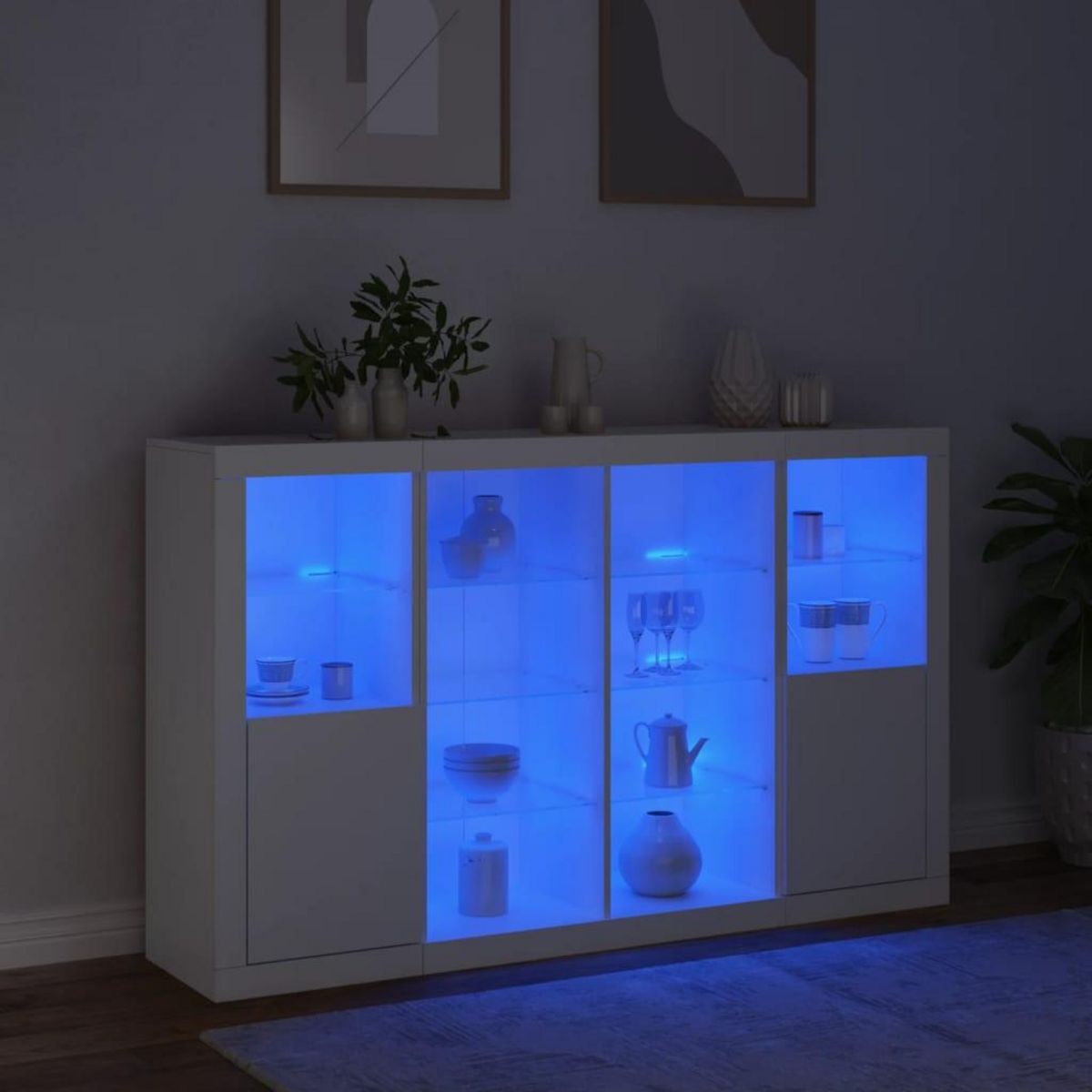 VIDAXL Buffets avec lumieres LED 3 pcs blanc bois d'ingenierie