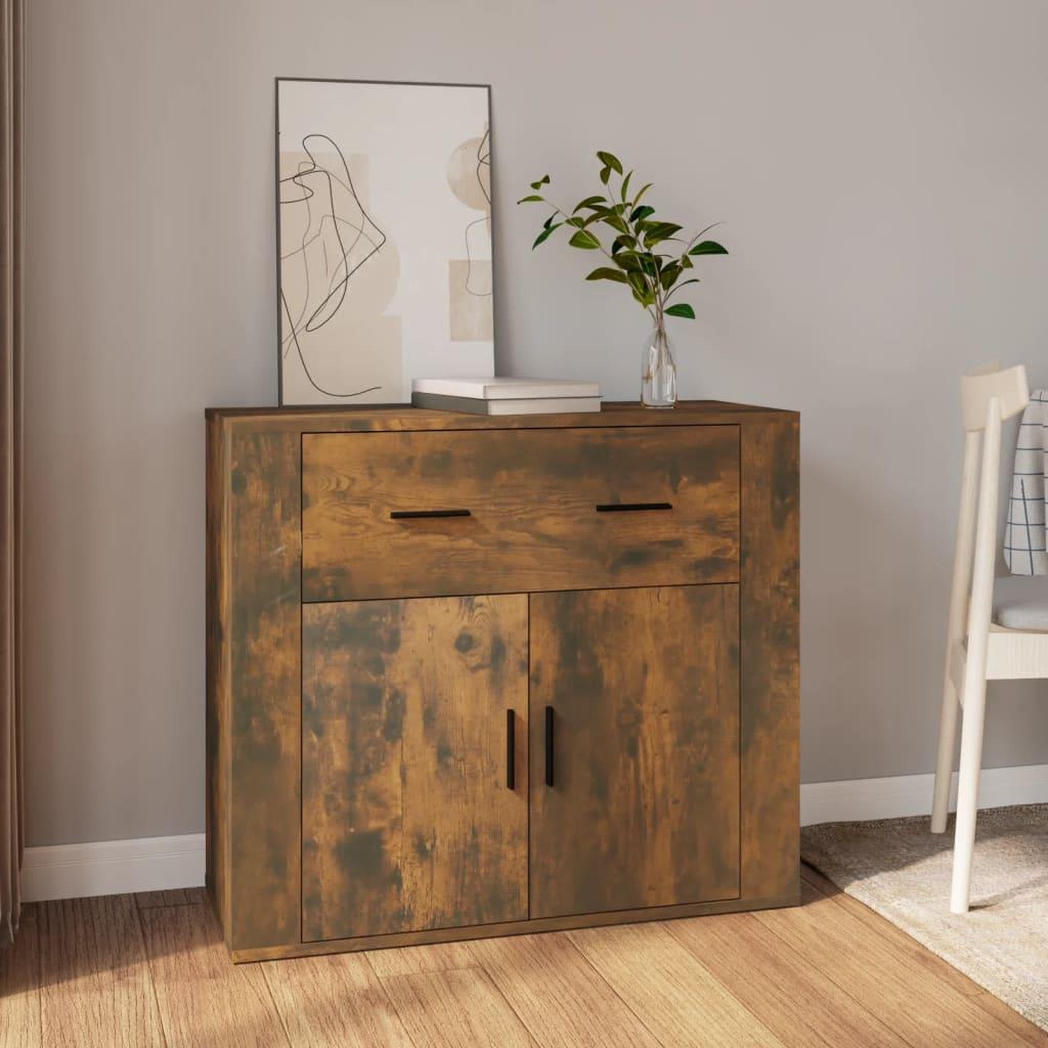 Voir la diapositive 1 : VIDAXL Buffet Chene fume 80x33x70 cm Bois d'ingenierie