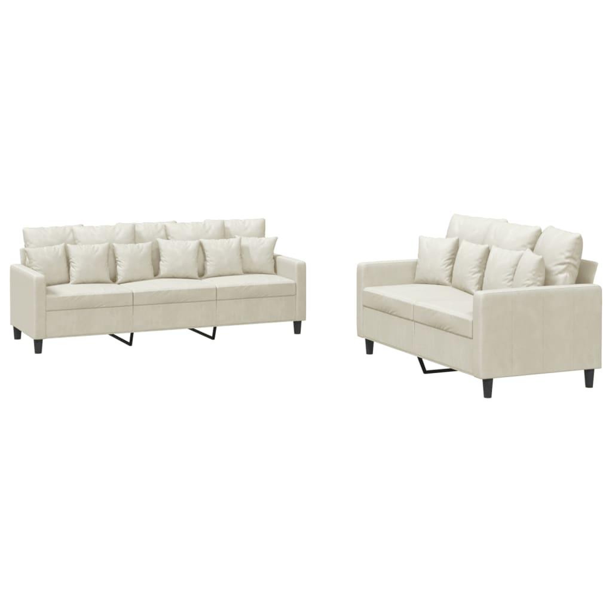 Voir la diapositive 2 : VIDAXL Ensemble de canapes 2 pcs avec coussins Creme Velours
