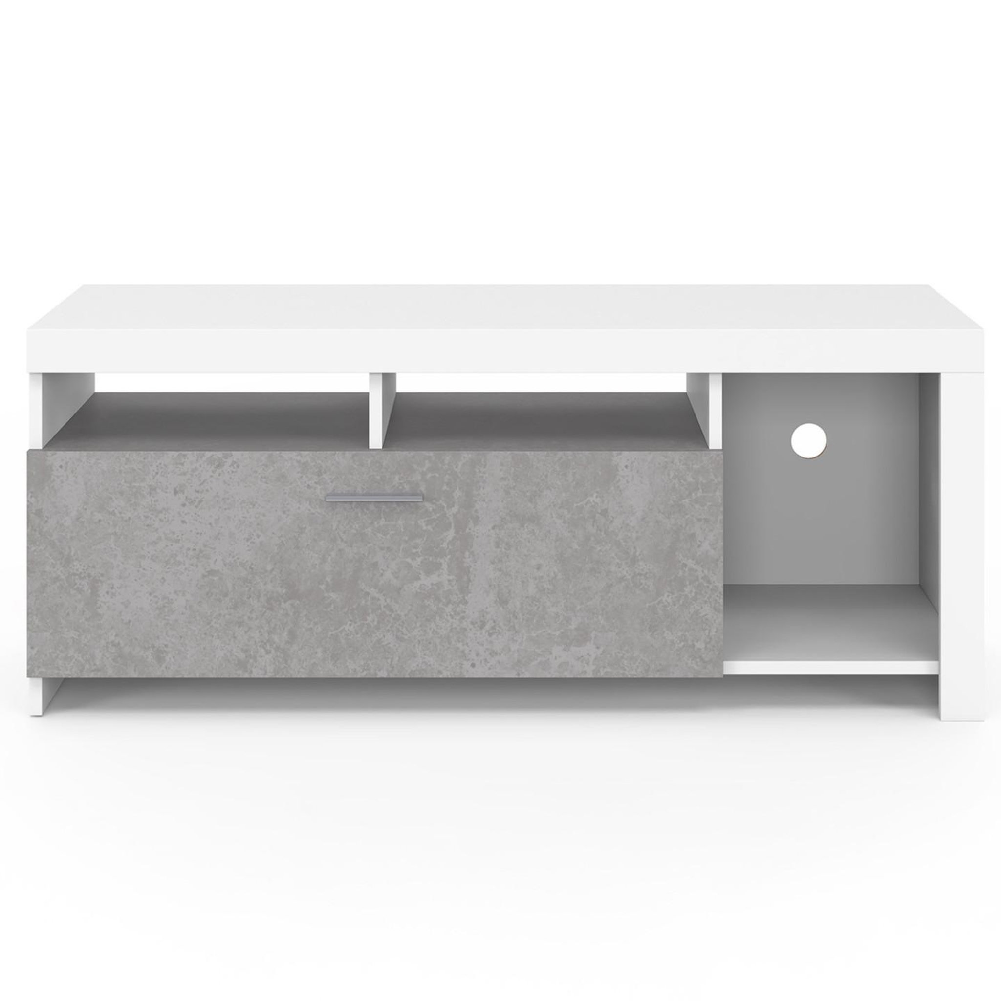 Voir la diapositive 3 : ID MARKET Meuble tv 110 cm malo blanc et placard effet béton