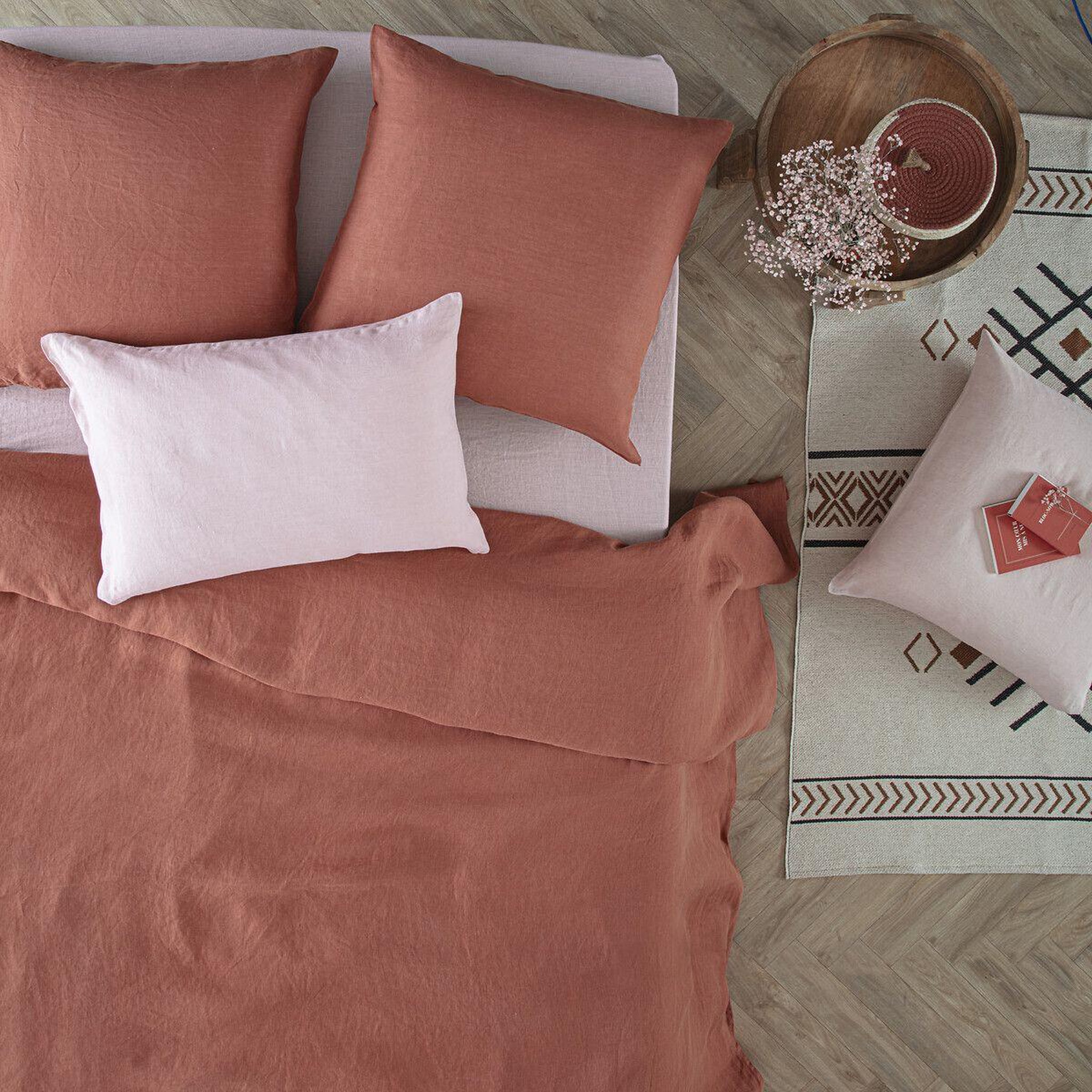Voir la diapositive 5 : ATMOSPHERA Drap housse en lin  adorable  140x190cm rose poudré