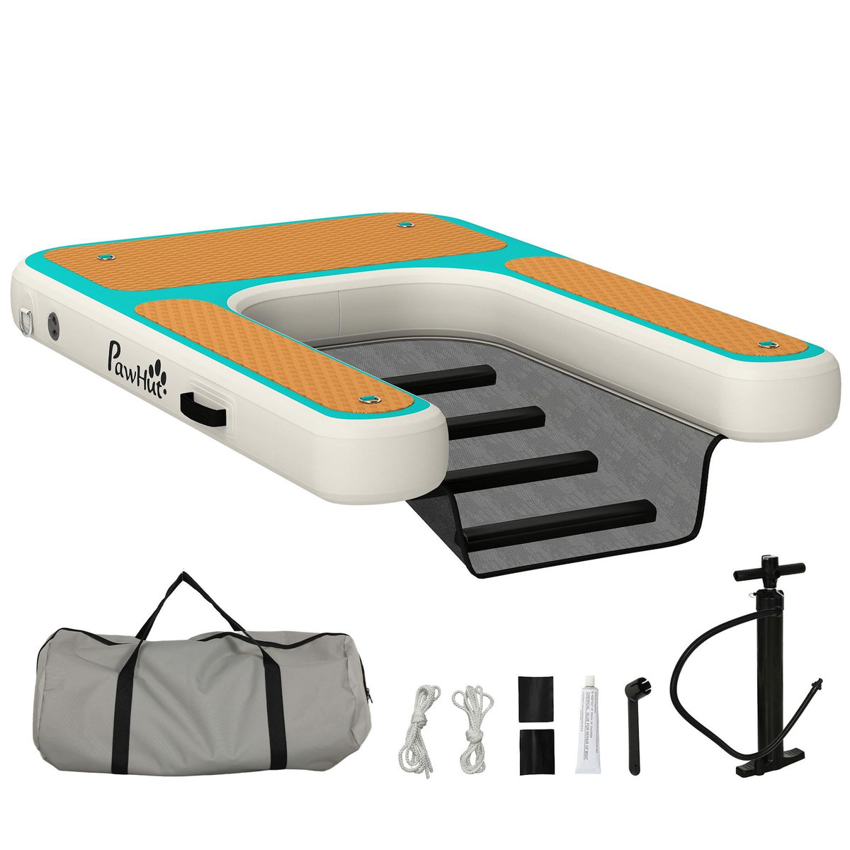 PAWHUT Rampe pour chien - rampe d'eau flottante gonflable pour chien - échelle flottante pour bateaux - surface antidérapante orange