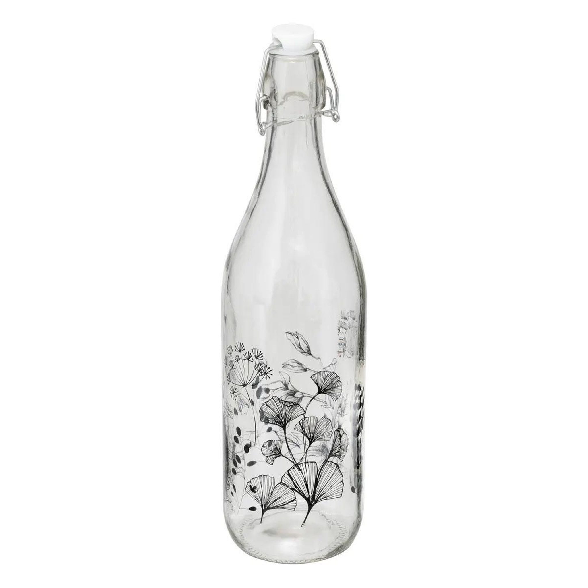 SECRET DE GOURMET Bouteille limonade en verre  white floral  1l transparent