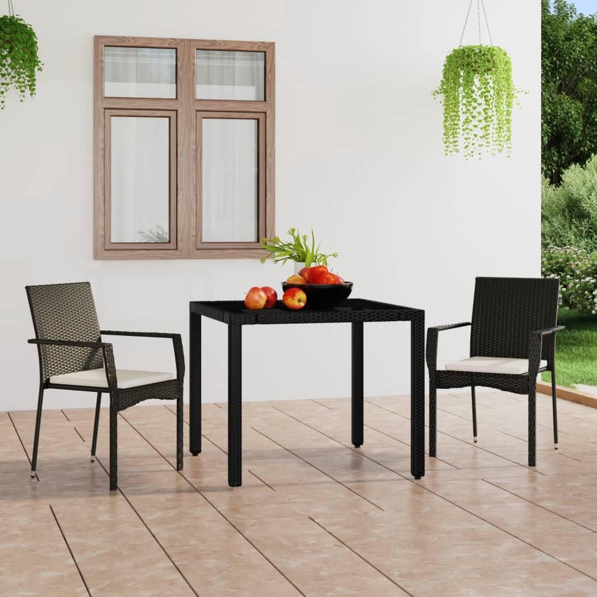 Voir la diapositive 1 : VIDAXL Chaises de jardin lot de 2 avec coussins Resine tressee Noir