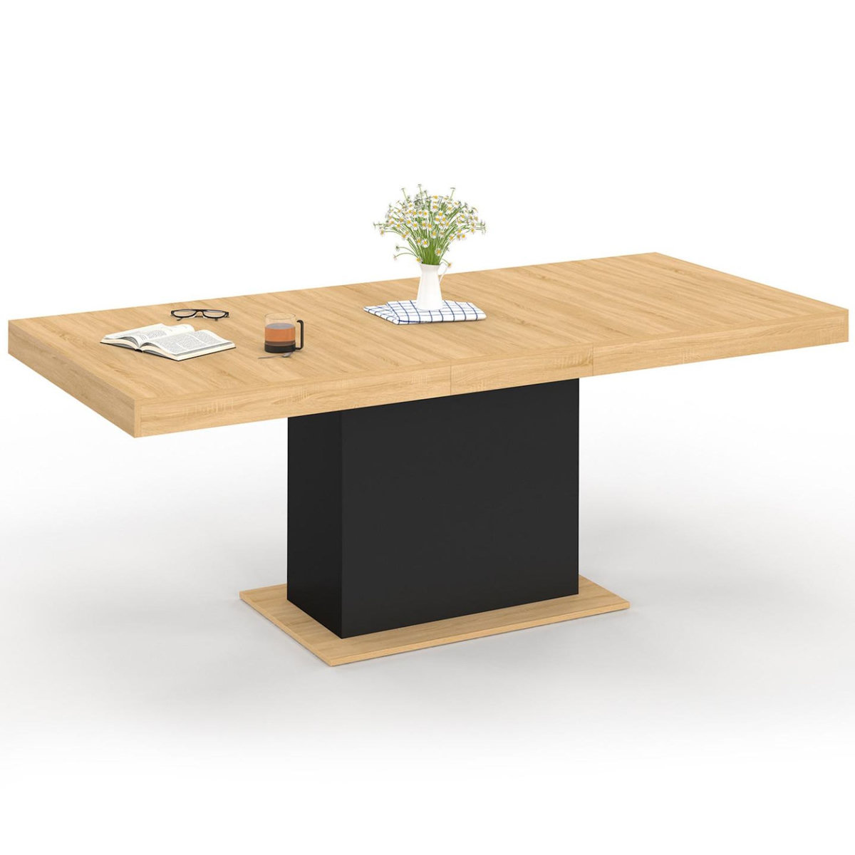 ID MARKET Table à manger extensible rectangle EDEN 6-10 personnes bois et noir 160-200 cm