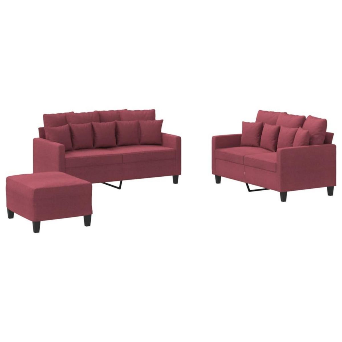 VIDAXL Ensemble de canapes 3 pcs avec coussins Rouge bordeaux Tissu