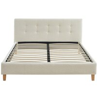 HOMIFAB Lit coffre 140x190 en tissu bouclé écru avec tête de lit et sommier  à lattes - Tina pas cher 