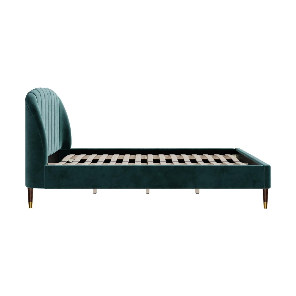 Rendez vous déco Lit double 140x190 cm en velours vert et pieds doré - Gala