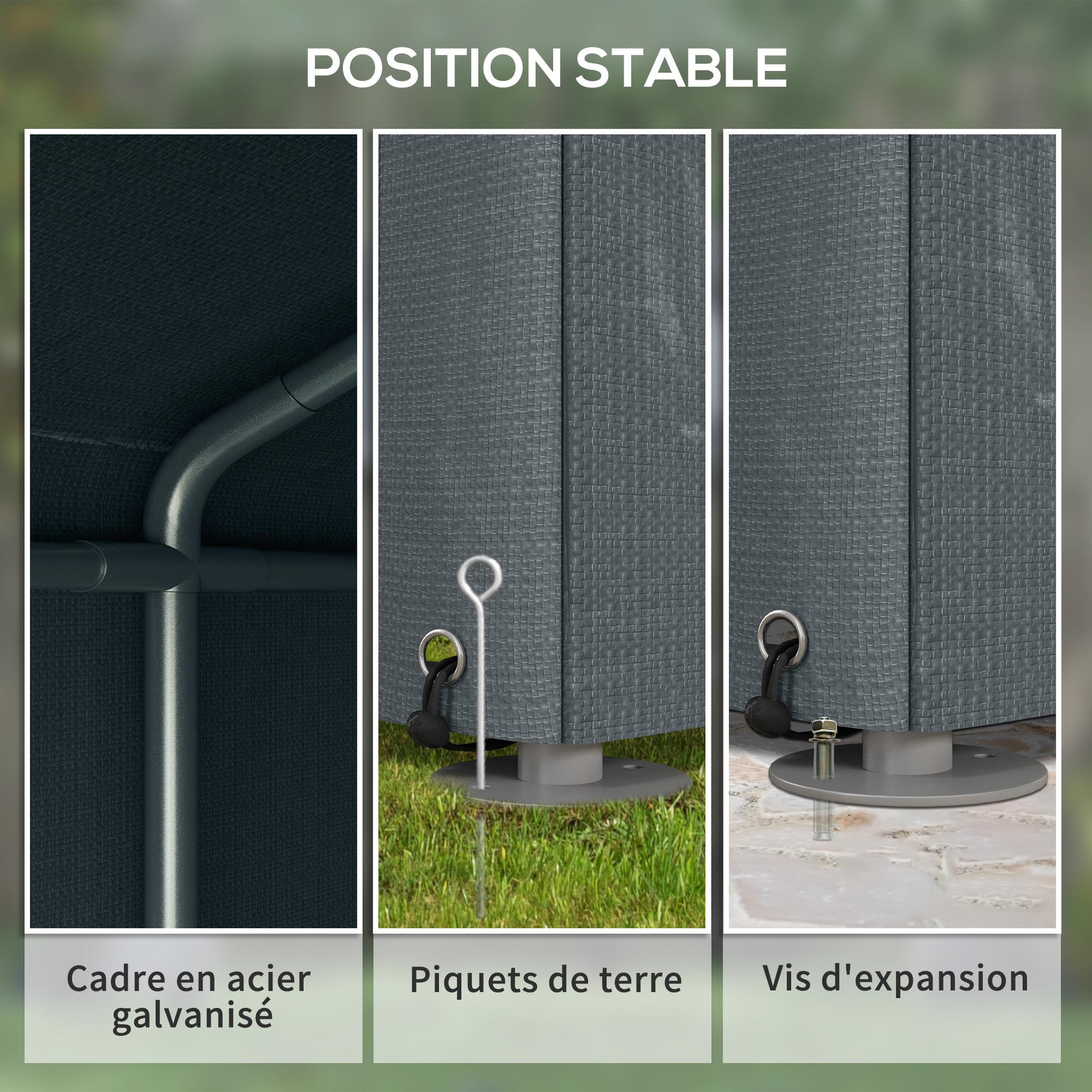 Voir la diapositive 6 : OUTSUNNY Abri de jardin tente de stockage portable abri de vélo garage pour extérieur avec cadre en acier galvanisé et grande porte, 1,6 x 2,2 m gris foncé