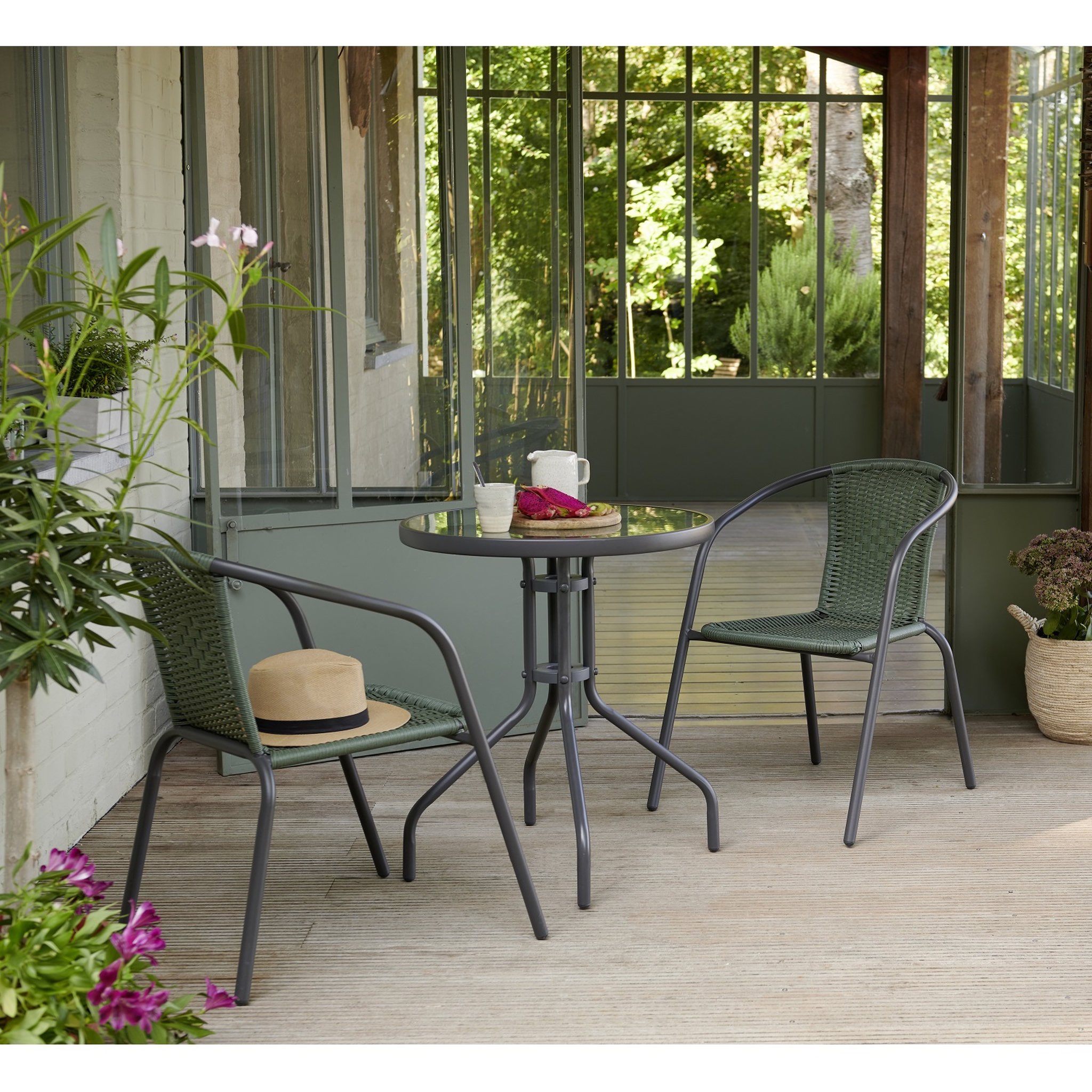 Voir la diapositive 1 : GARDENSTAR Table de jardin ronde en verre BISTROT