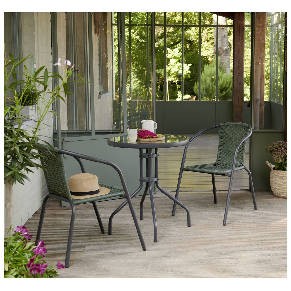 GARDENSTAR Table de jardin ronde en verre BISTROT
