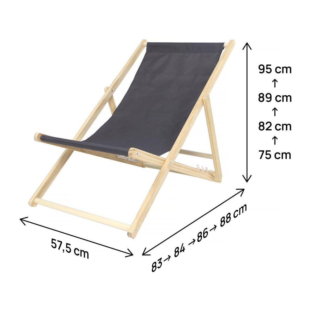 Habitat et Jardin Lot de 2 transats en bois  Chilienne  - 107 x 56.5 x 81 cm - Gris