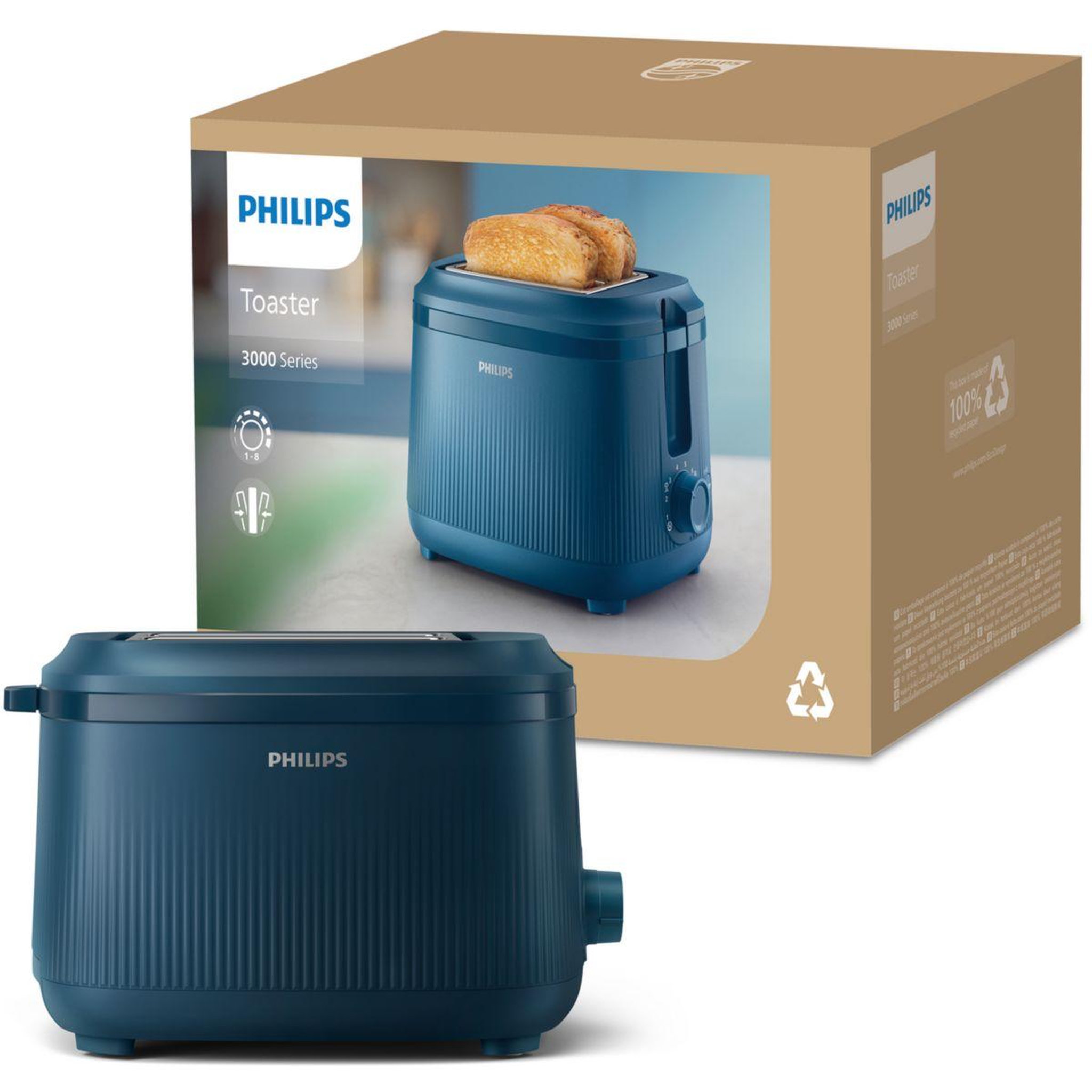 Voir la diapositive 2 : Philips Grille-pain hd2511/70 toaster bleu série 3000, 2 fentes, 900w