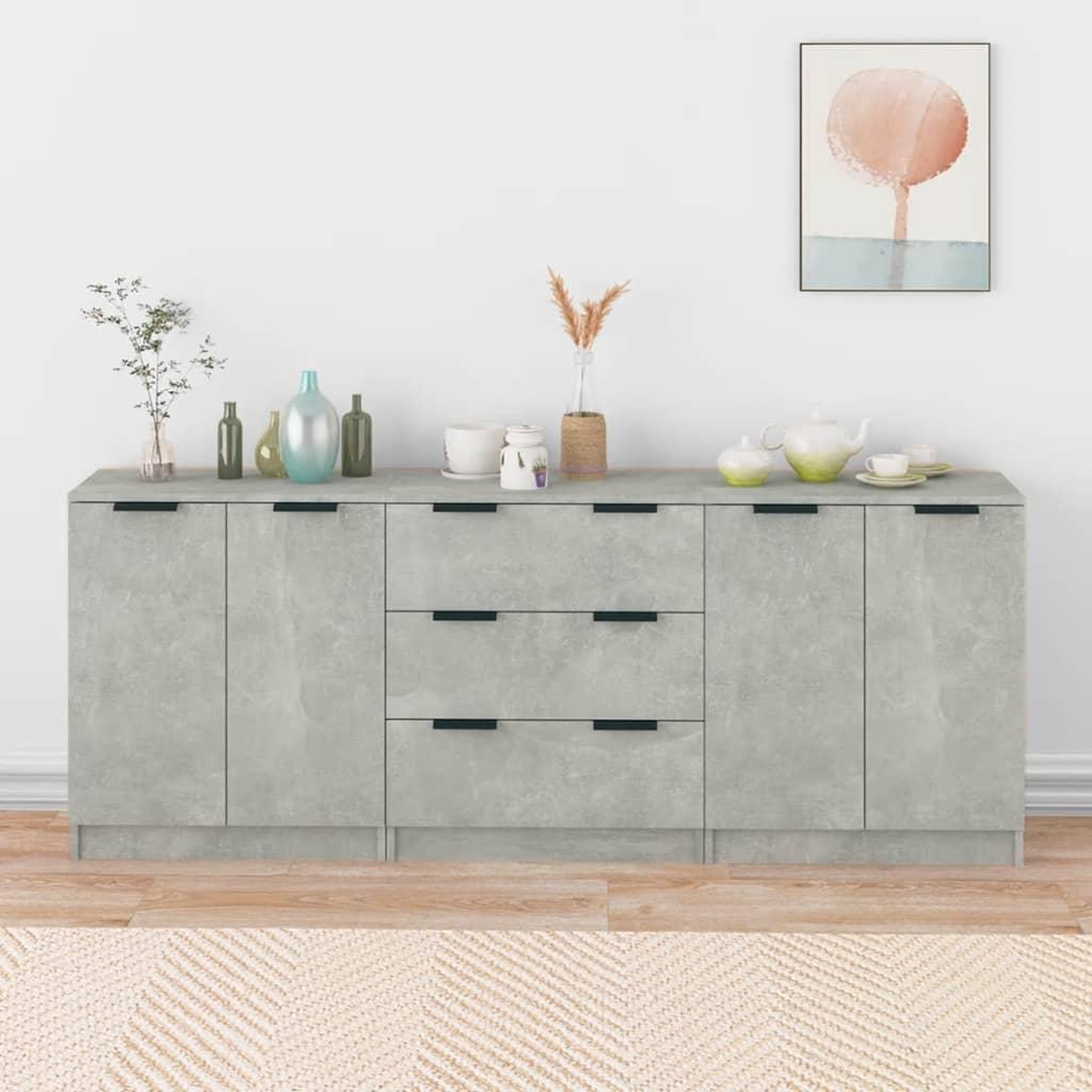 Voir la diapositive 1 : VIDAXL Buffets 3 pcs gris beton bois d'ingenierie