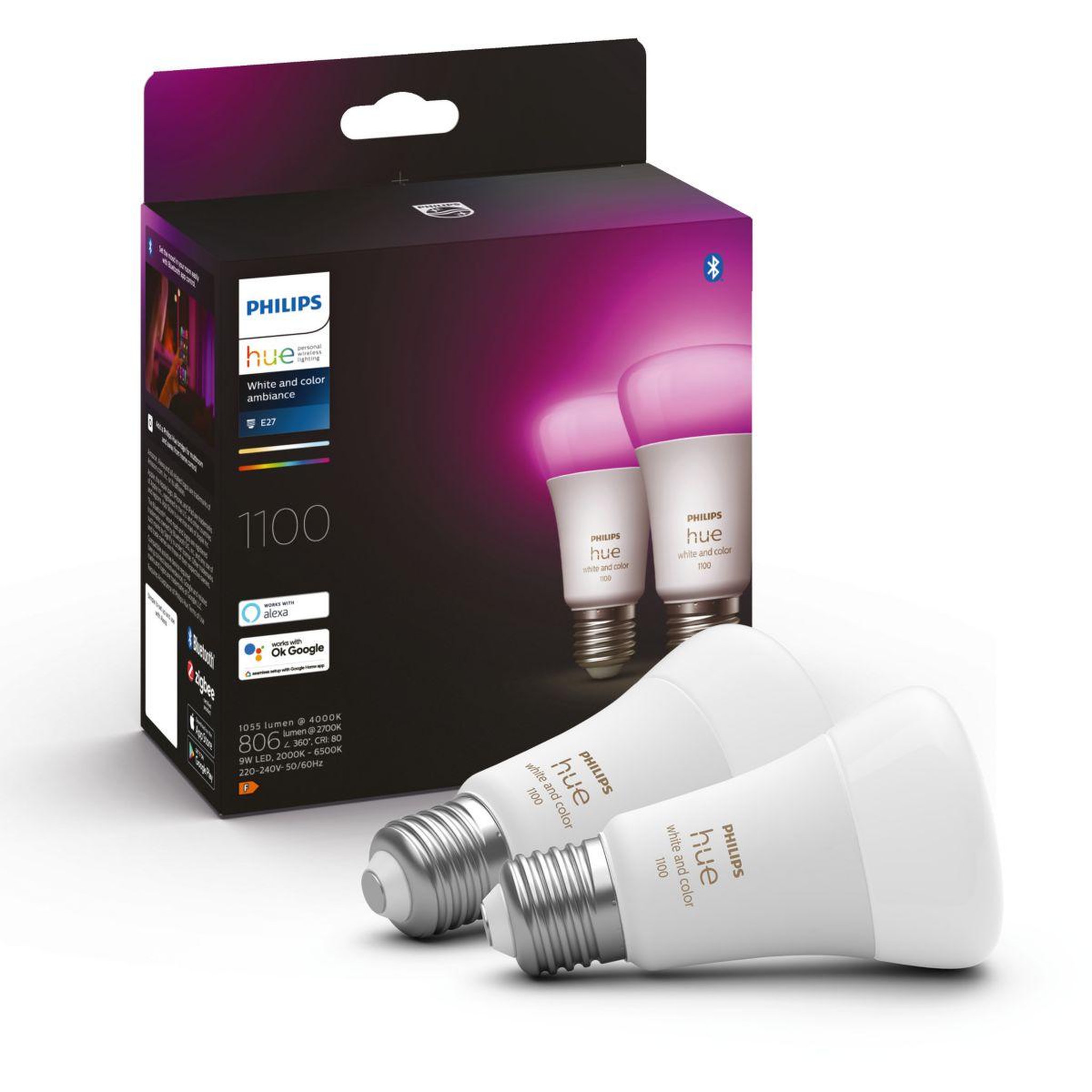 Philips Ampoule LED connectée W&C E27 75W x2