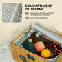 Voir la diapositive 6 : OUTSUNNY Panier de pique-nique en osier ensemble panier pique-nique 2 personnes avec compartiment isotherme et accessoires