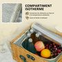 Voir la diapositive 6 : OUTSUNNY Panier de pique-nique en osier ensemble panier pique-nique 2 personnes avec compartiment isotherme et accessoires