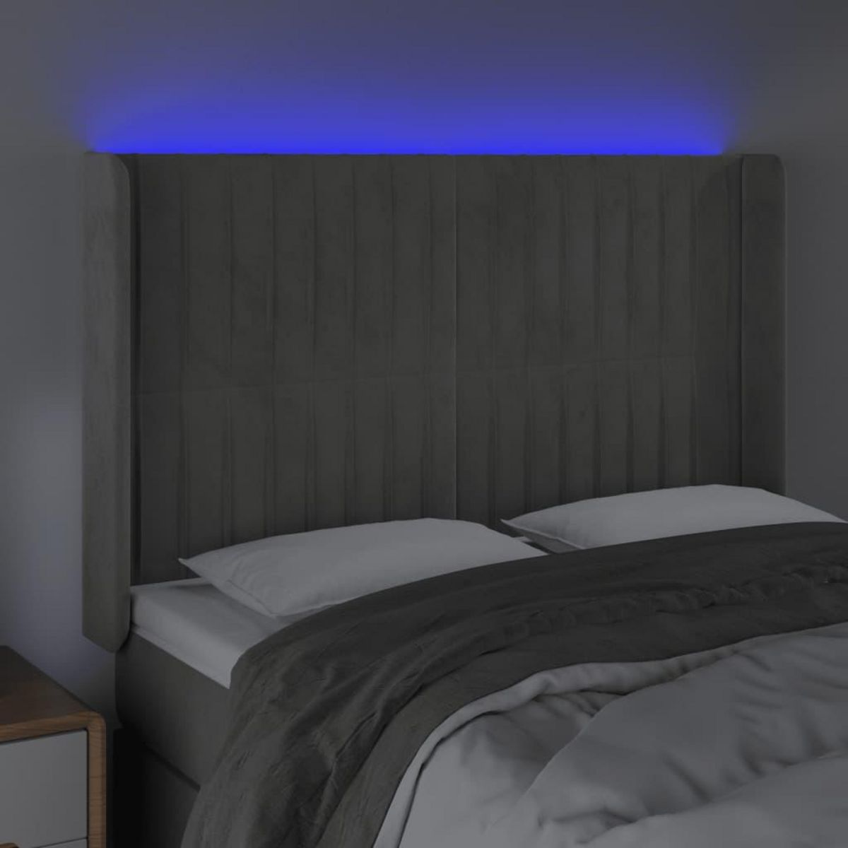 VIDAXL Tete de lit a LED Gris clair 147x16x118/128 cm Velours