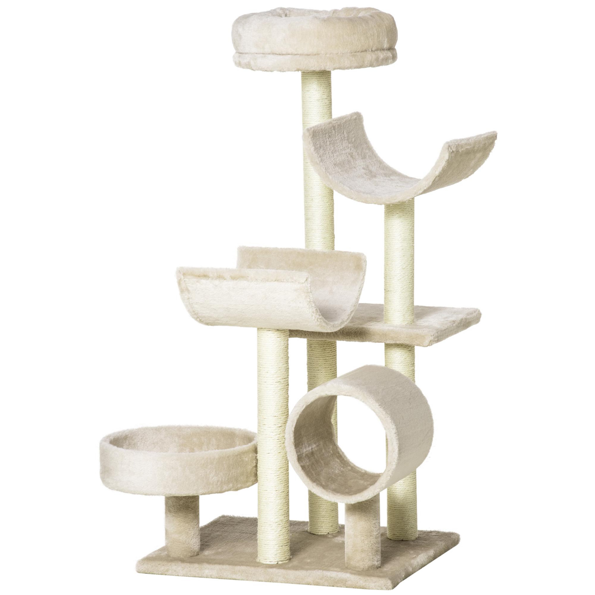 Voir la diapositive 1 : PAWHUT Arbre à chat multi-équipement griffoirs grattoirs plateformes tunnel paniers dim. 50 x 40 x 105 cm beige